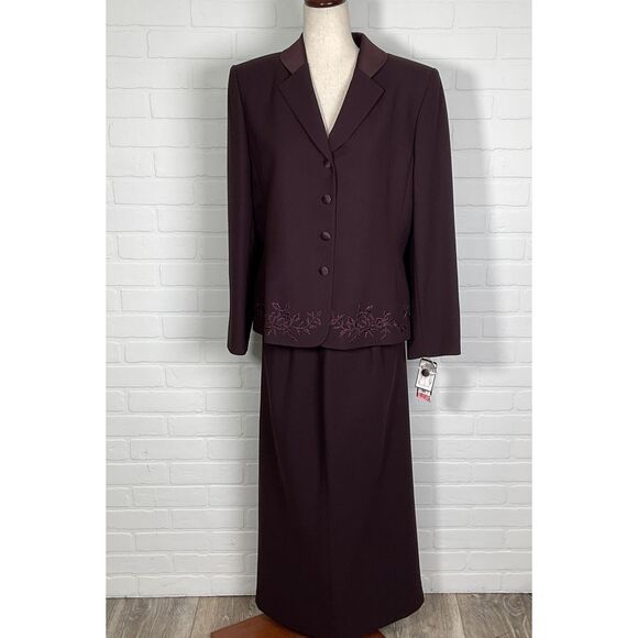 Kasper ASL Skirt Suit Women 14 Mulberry Purple Embroidered Wedding Formal‎ VTG - Picture 1 of 16